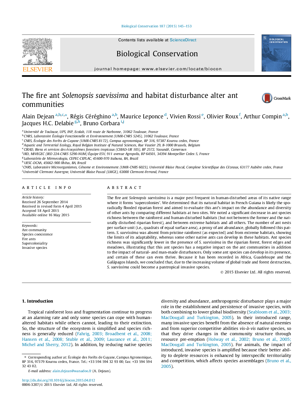 The fire ant Solenopsis saevissima and habitat disturbance alter ant communities