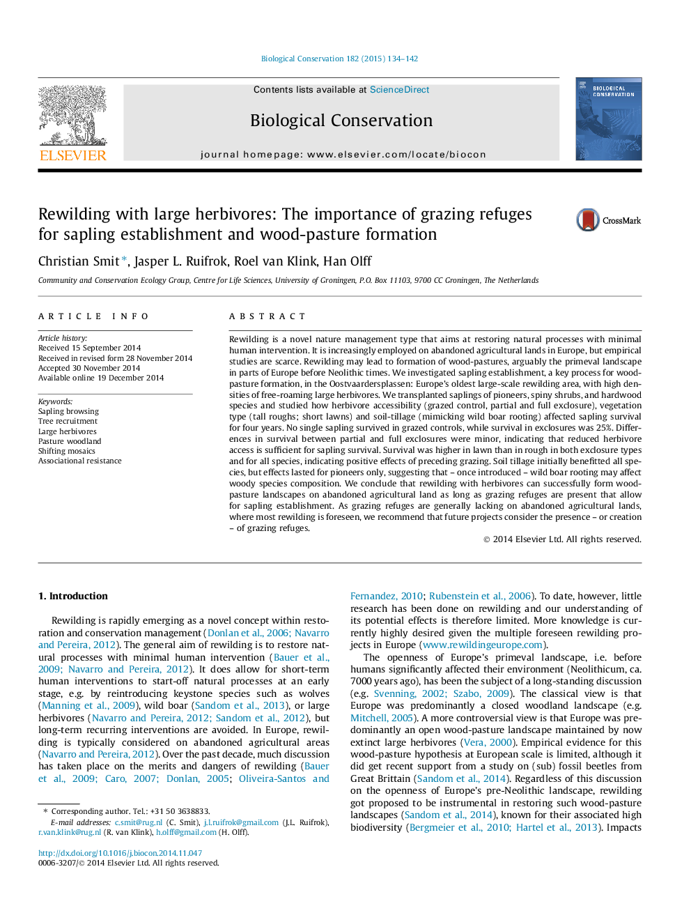 Rewilding with large herbivores: The importance of grazing refuges for sapling establishment and wood-pasture formation