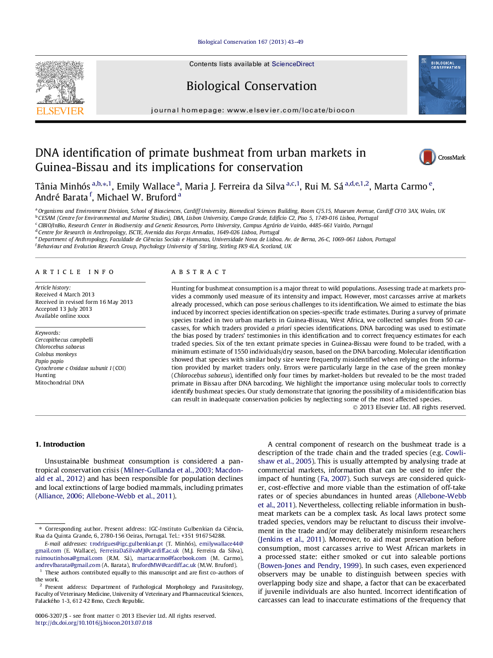 DNA identification of primate bushmeat from urban markets in Guinea-Bissau and its implications for conservation