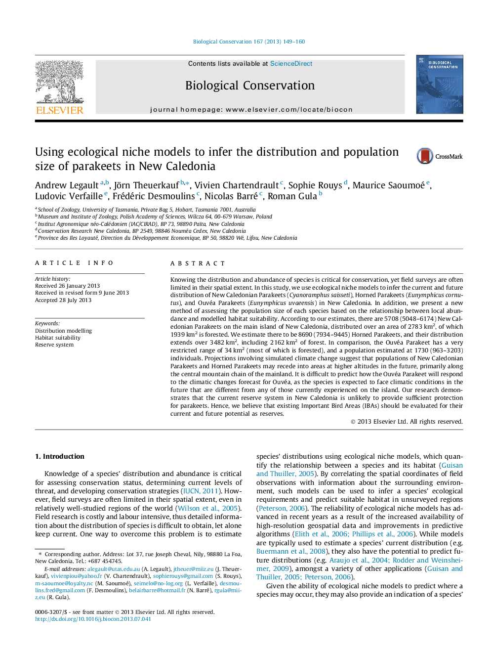 Using ecological niche models to infer the distribution and population size of parakeets in New Caledonia