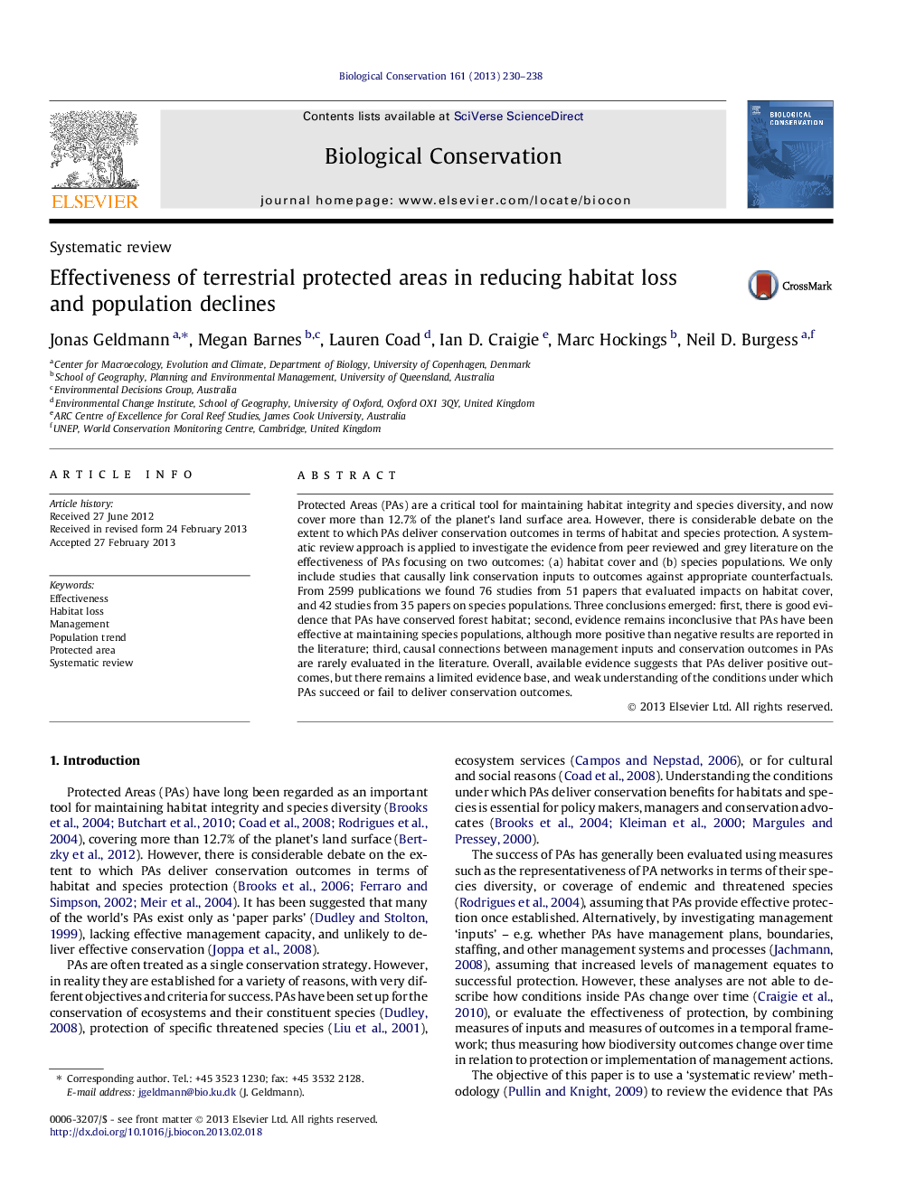 Effectiveness of terrestrial protected areas in reducing habitat loss and population declines