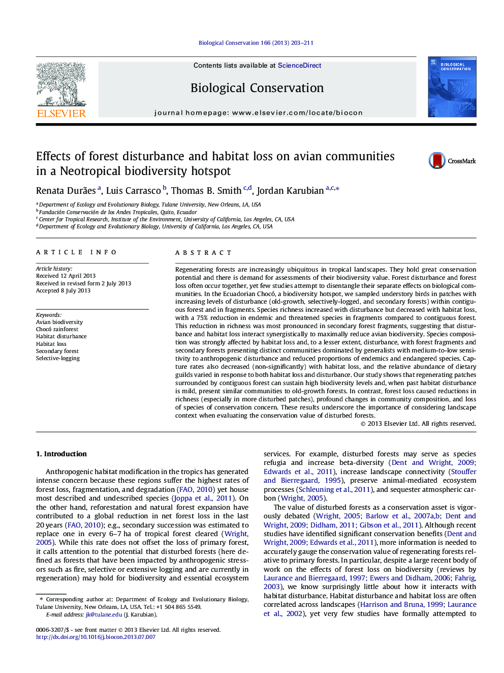 Effects of forest disturbance and habitat loss on avian communities in a Neotropical biodiversity hotspot