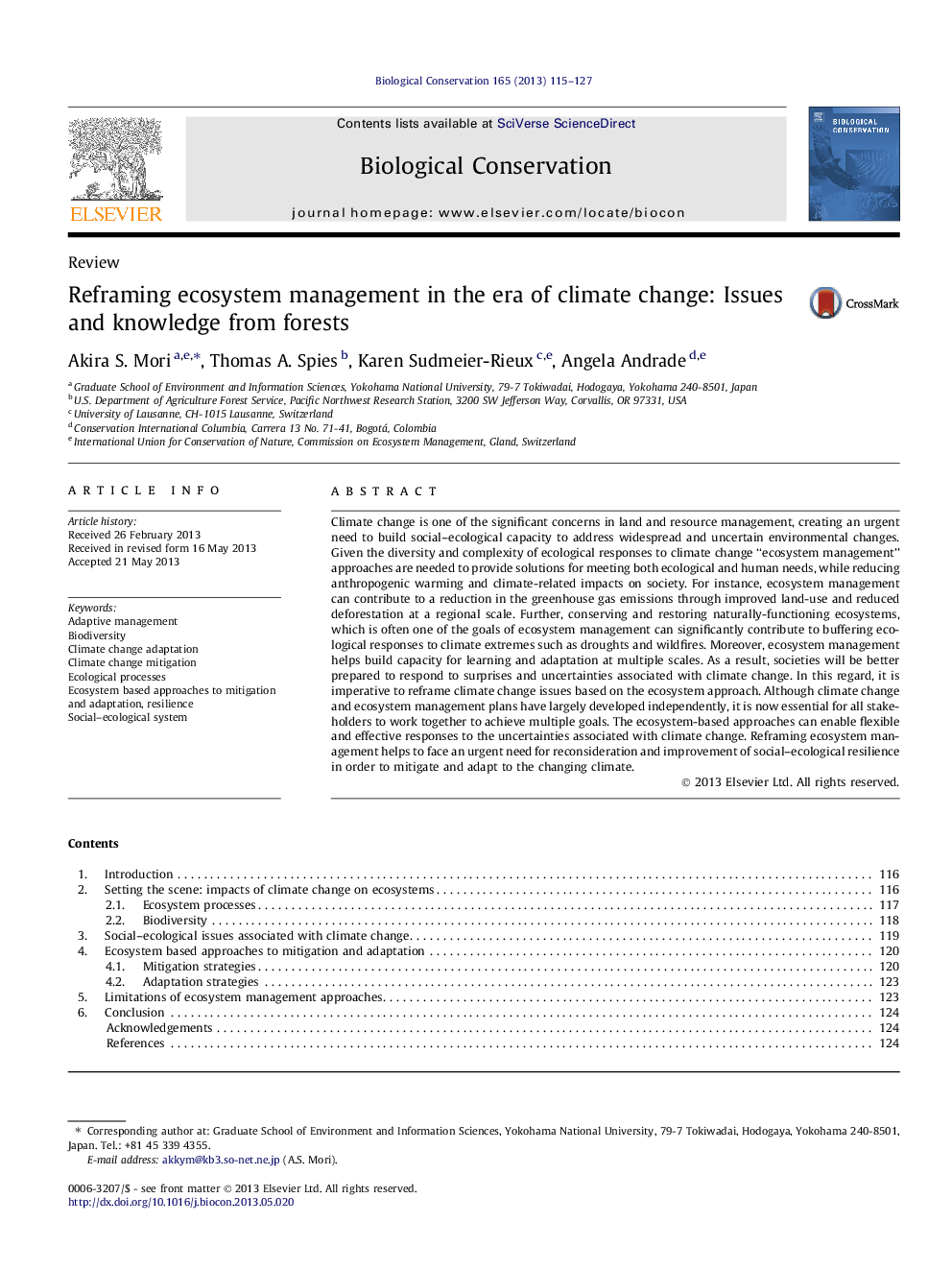 Reframing ecosystem management in the era of climate change: Issues and knowledge from forests