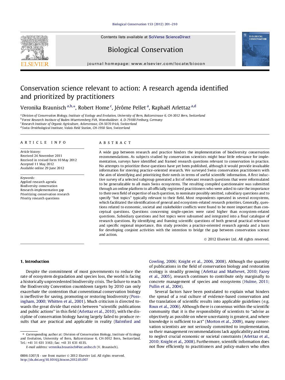 Conservation science relevant to action: A research agenda identified and prioritized by practitioners