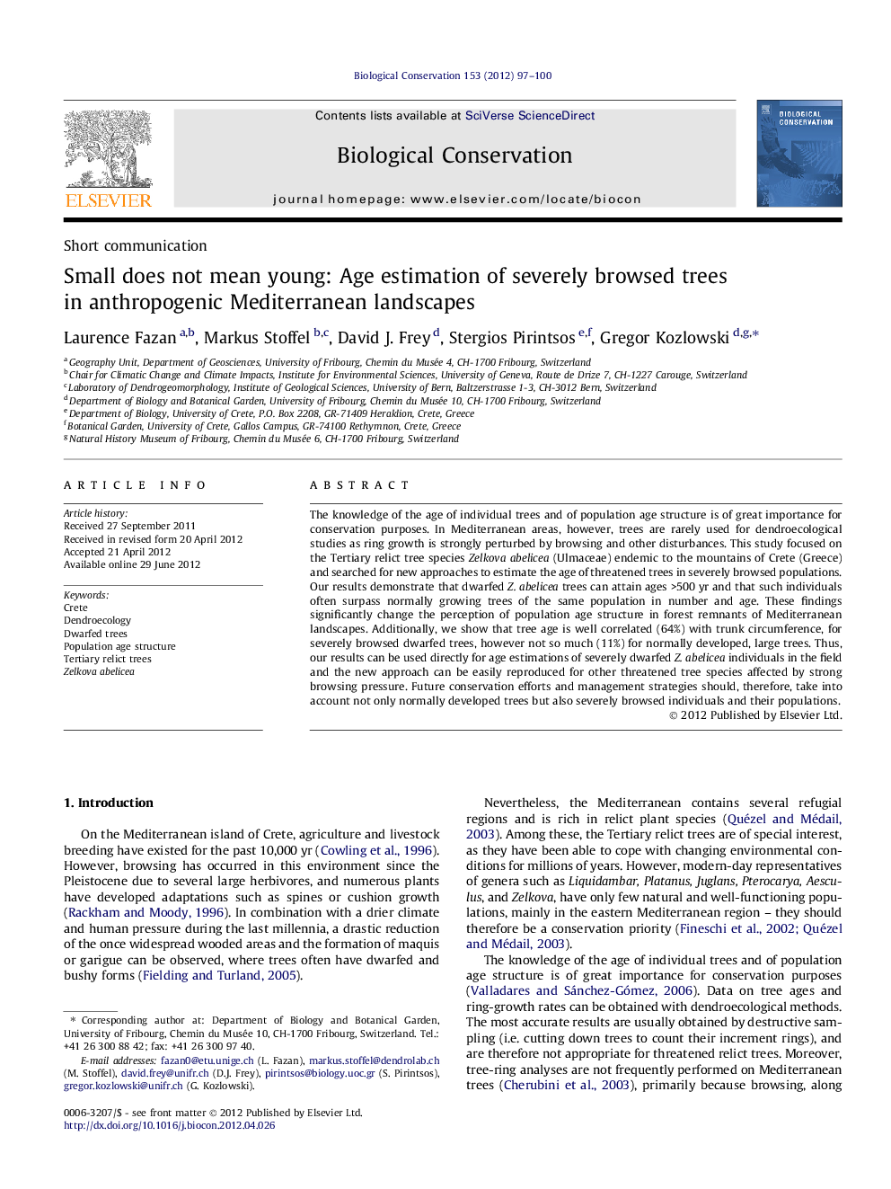 Small does not mean young: Age estimation of severely browsed trees in anthropogenic Mediterranean landscapes