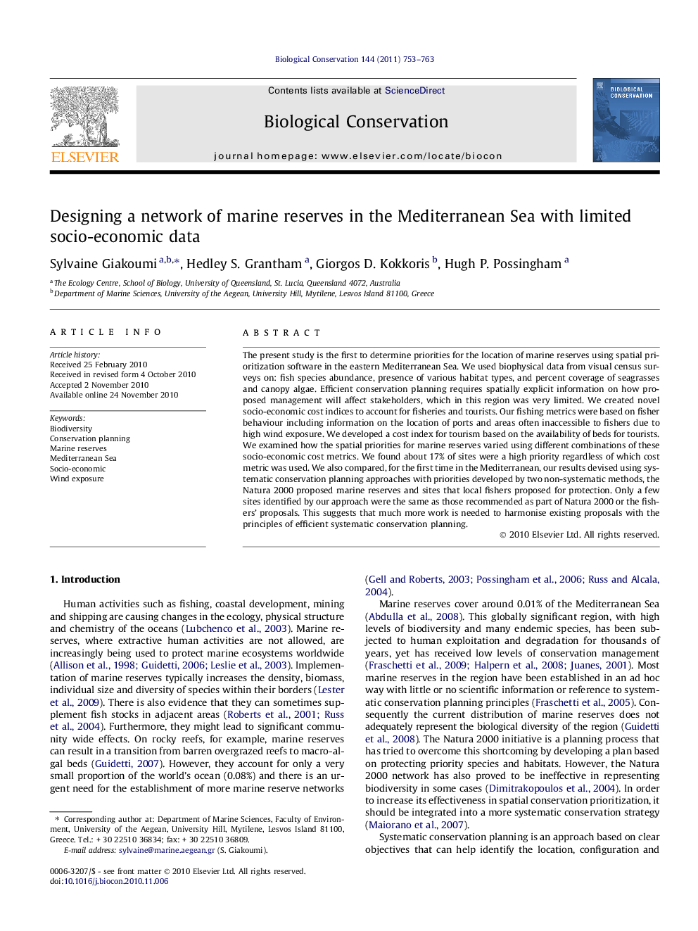 Designing a network of marine reserves in the Mediterranean Sea with limited socio-economic data