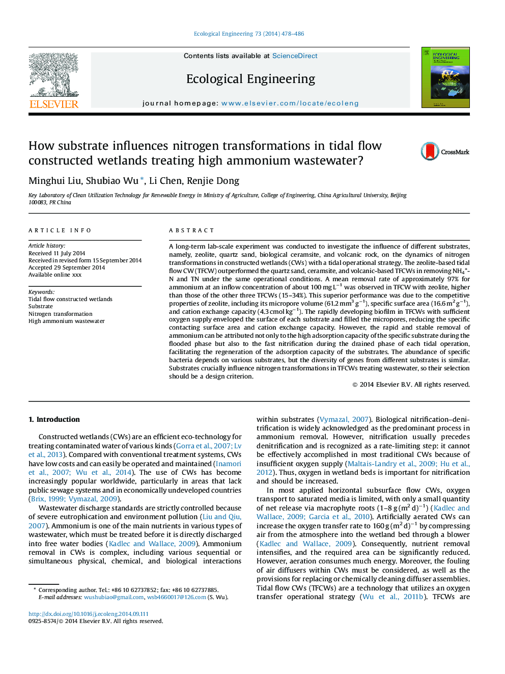 How substrate influences nitrogen transformations in tidal flow constructed wetlands treating high ammonium wastewater?