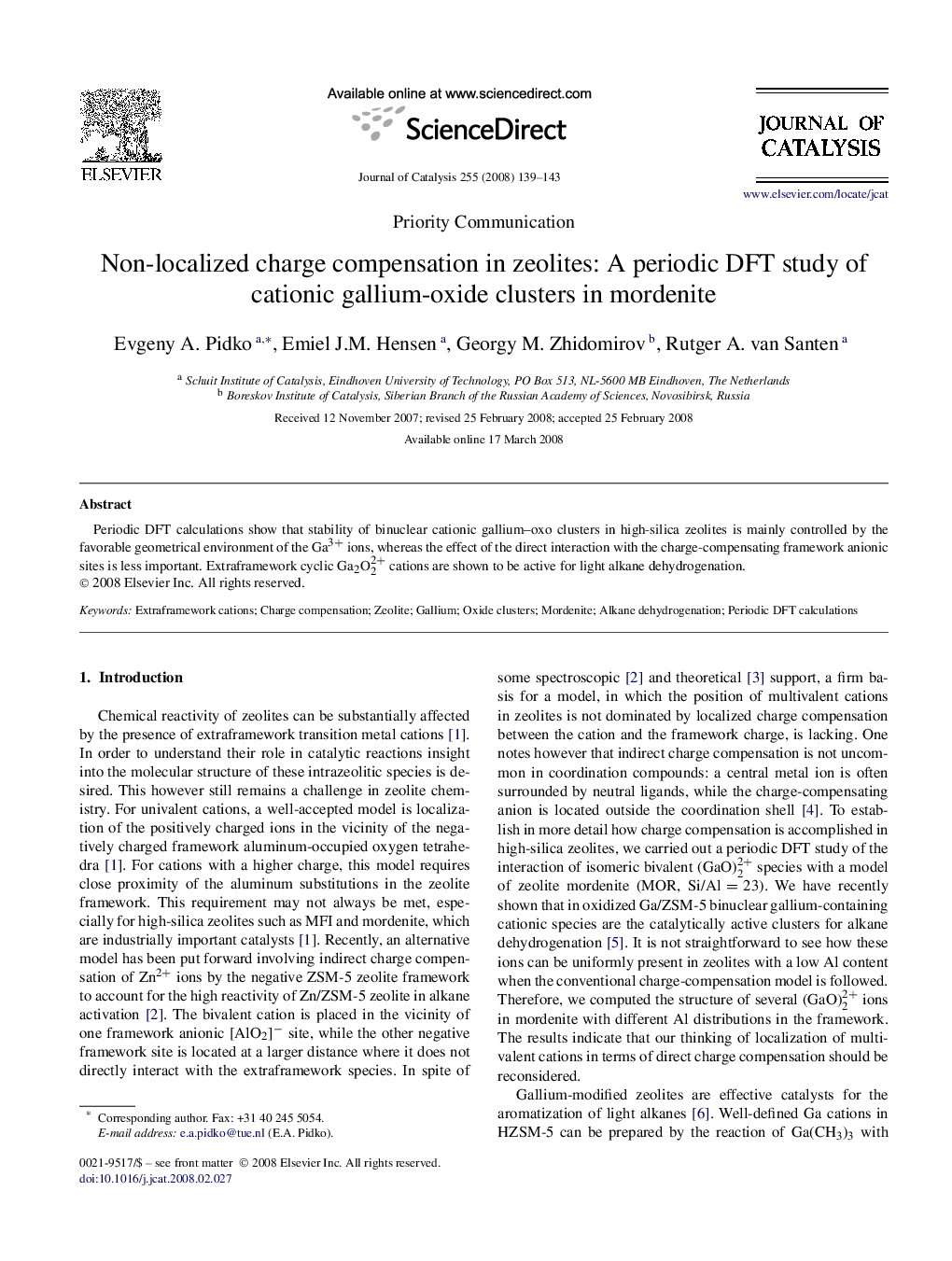 Non-localized charge compensation in zeolites: A periodic DFT study of cationic gallium-oxide clusters in mordenite