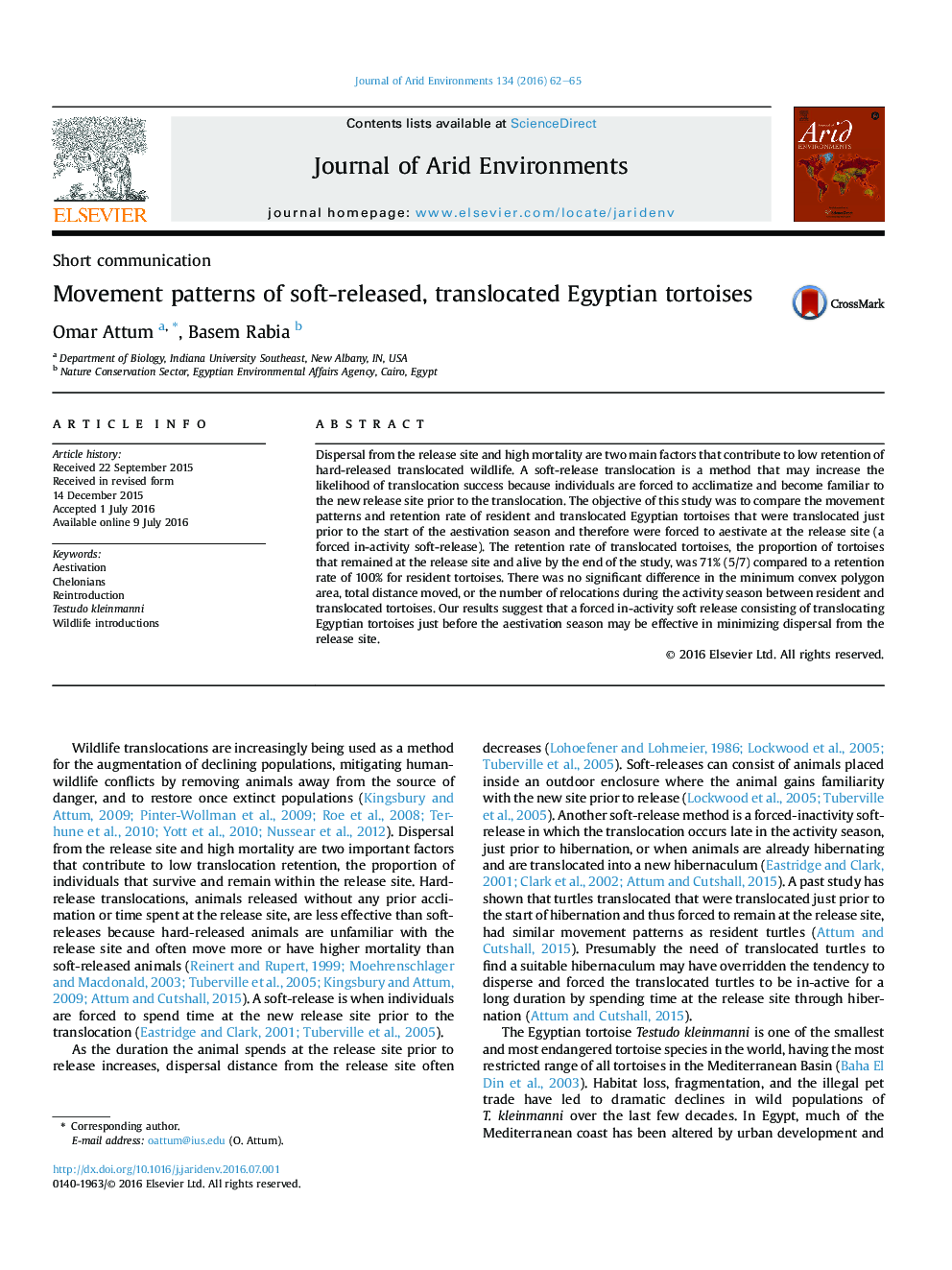 Movement patterns of soft-released, translocated Egyptian tortoises