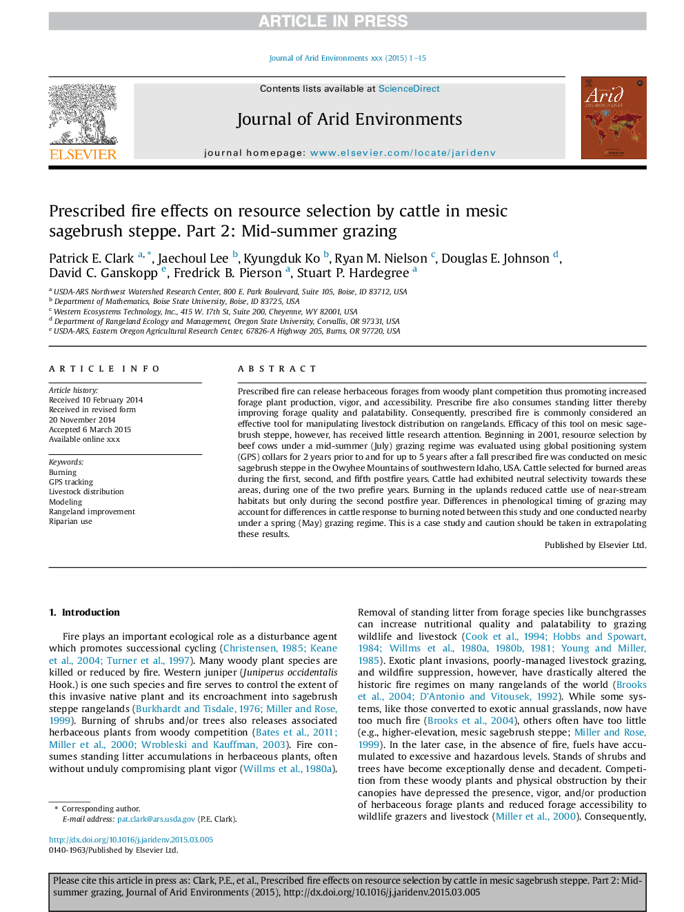 Prescribed fire effects on resource selection by cattle in mesic sagebrush steppe. Part 2: Mid-summer grazing