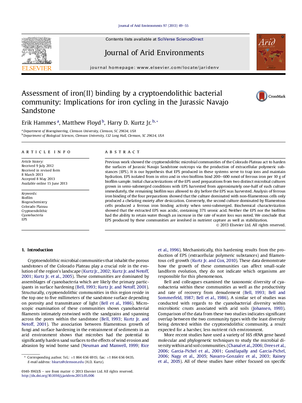 Assessment of iron(II) binding by a cryptoendolithic bacterial community: Implications for iron cycling in the Jurassic Navajo Sandstone