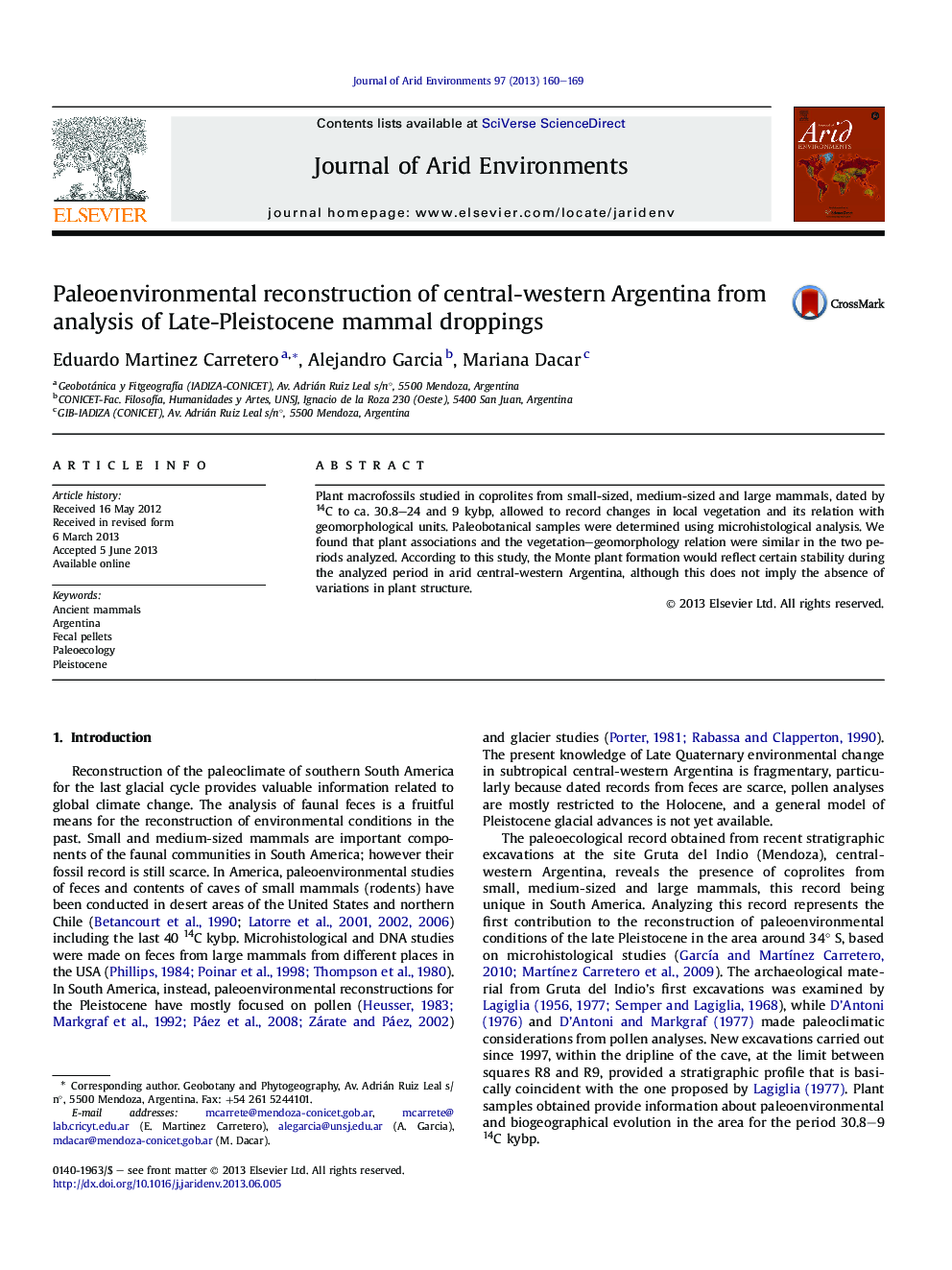 Paleoenvironmental reconstruction of central-western Argentina from analysis of Late-Pleistocene mammal droppings