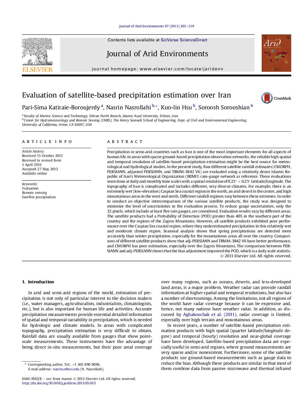 Evaluation of satellite-based precipitation estimation over Iran