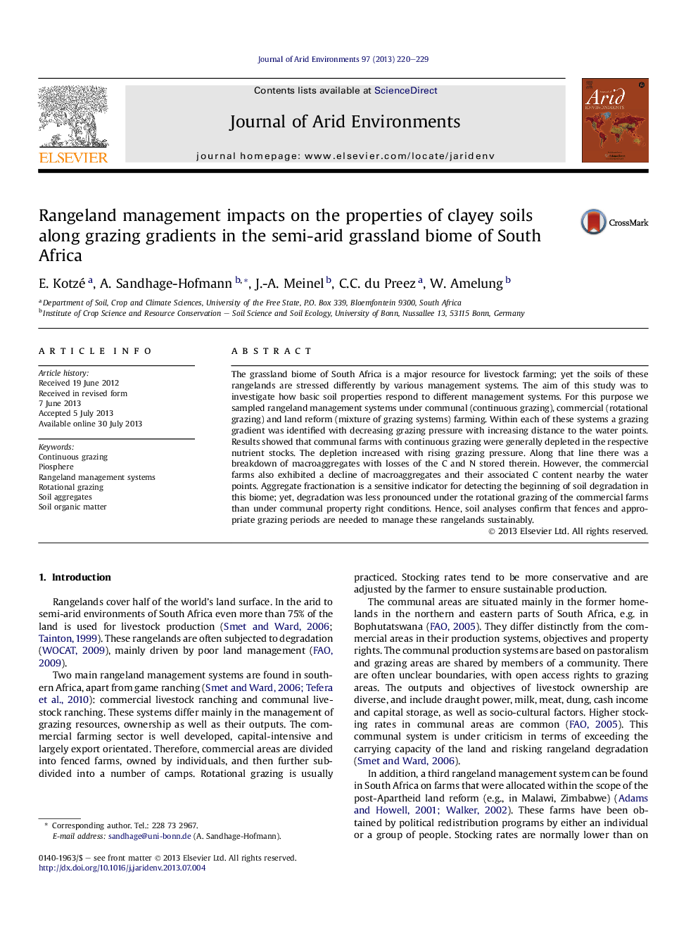 Rangeland management impacts on the properties of clayey soils along grazing gradients in the semi-arid grassland biome of South Africa