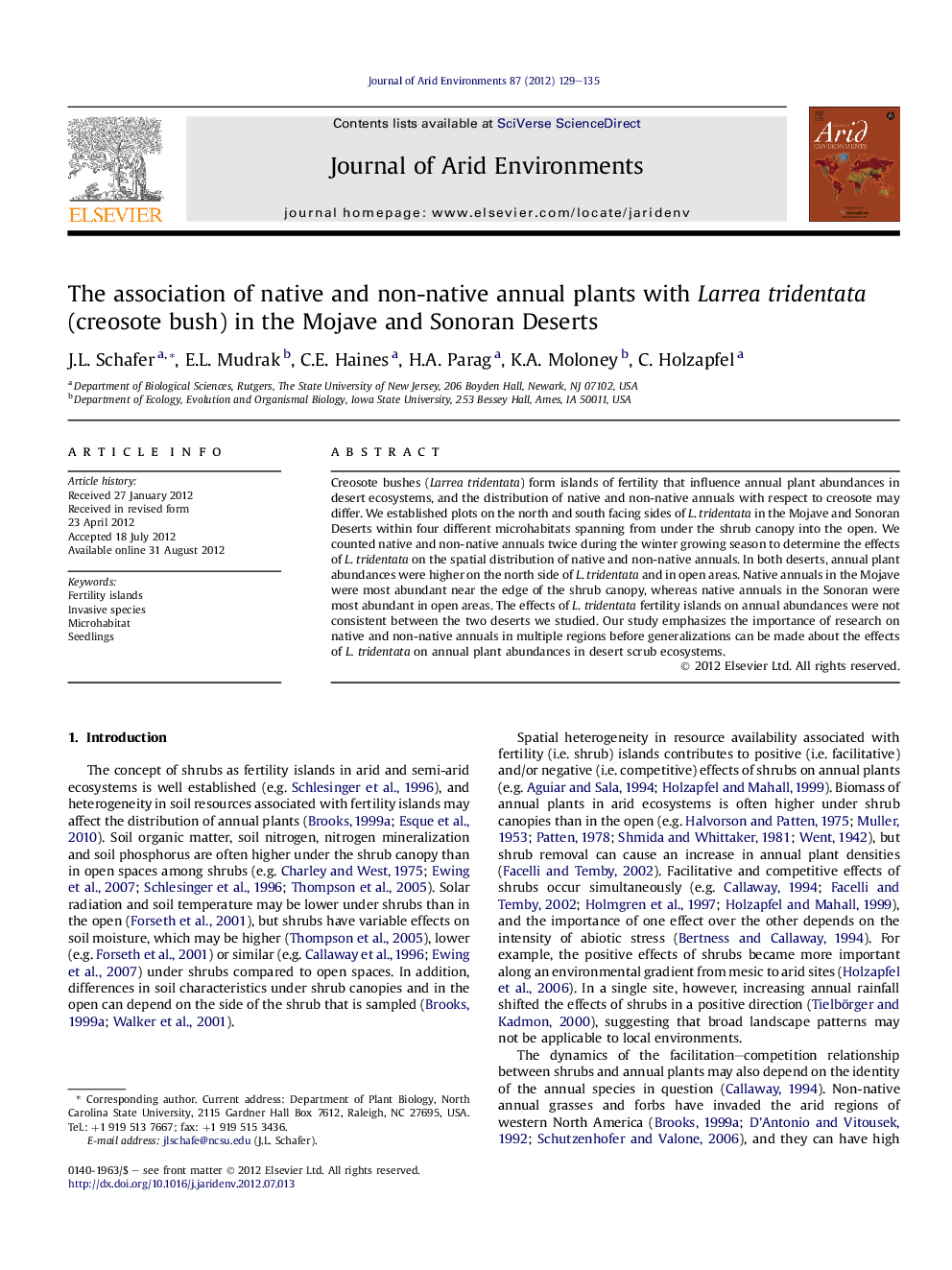 The association of native and non-native annual plants with Larrea tridentata (creosote bush) in the Mojave and Sonoran Deserts