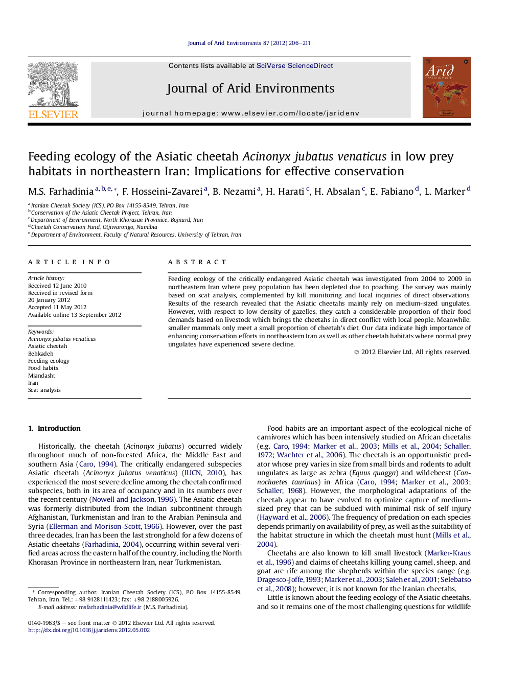 Feeding ecology of the Asiatic cheetah Acinonyx jubatus venaticus in low prey habitats in northeastern Iran: Implications for effective conservation