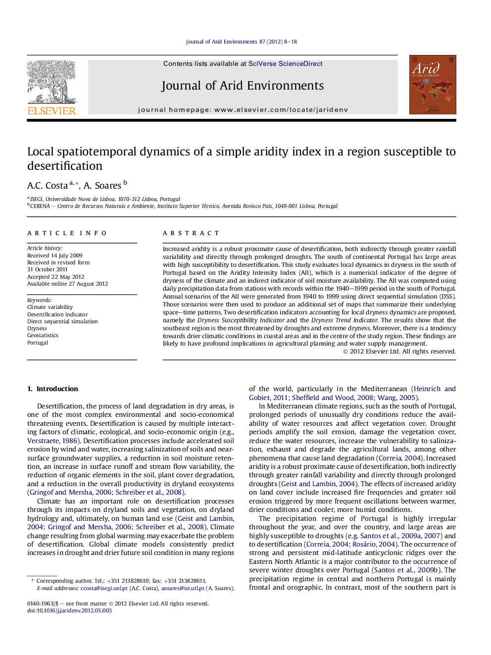 Local spatiotemporal dynamics of a simple aridity index in a region susceptible to desertification