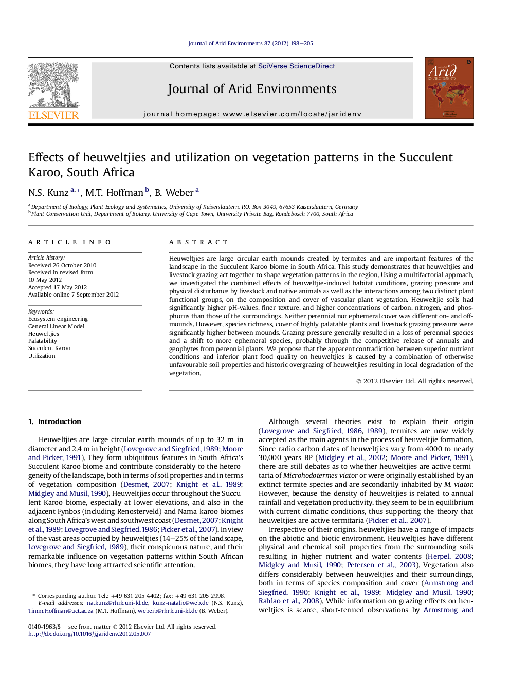 Effects of heuweltjies and utilization on vegetation patterns in the Succulent Karoo, South Africa