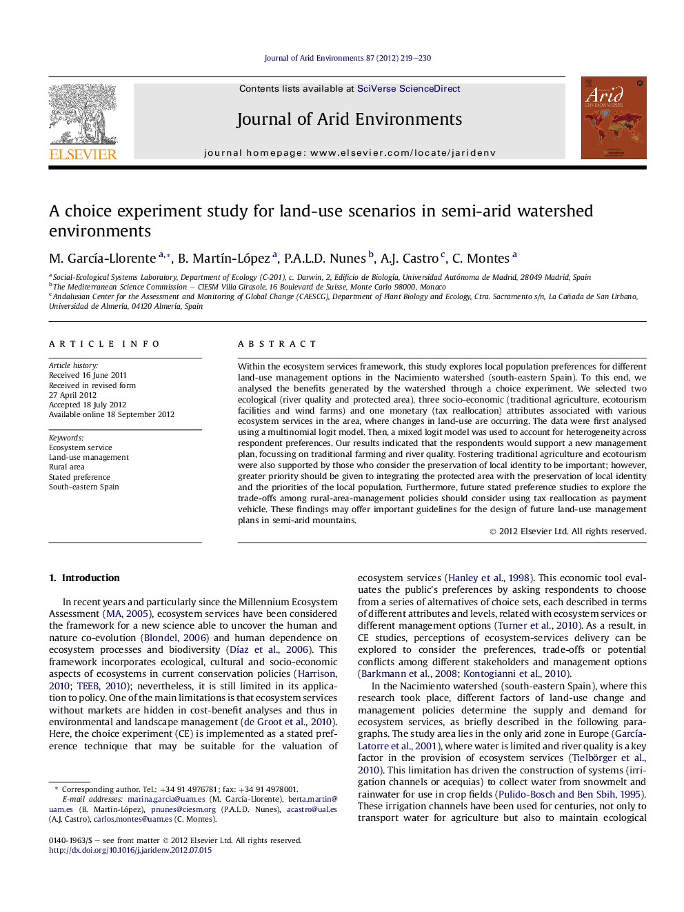 A choice experiment study for land-use scenarios in semi-arid watershed environments