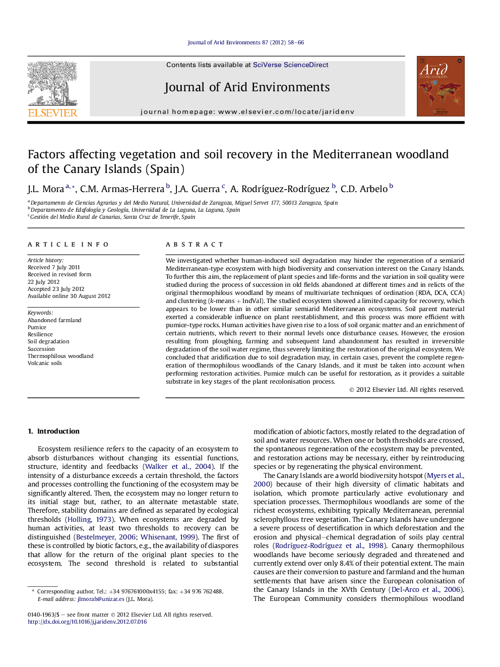 Factors affecting vegetation and soil recovery in the Mediterranean woodland of the Canary Islands (Spain)