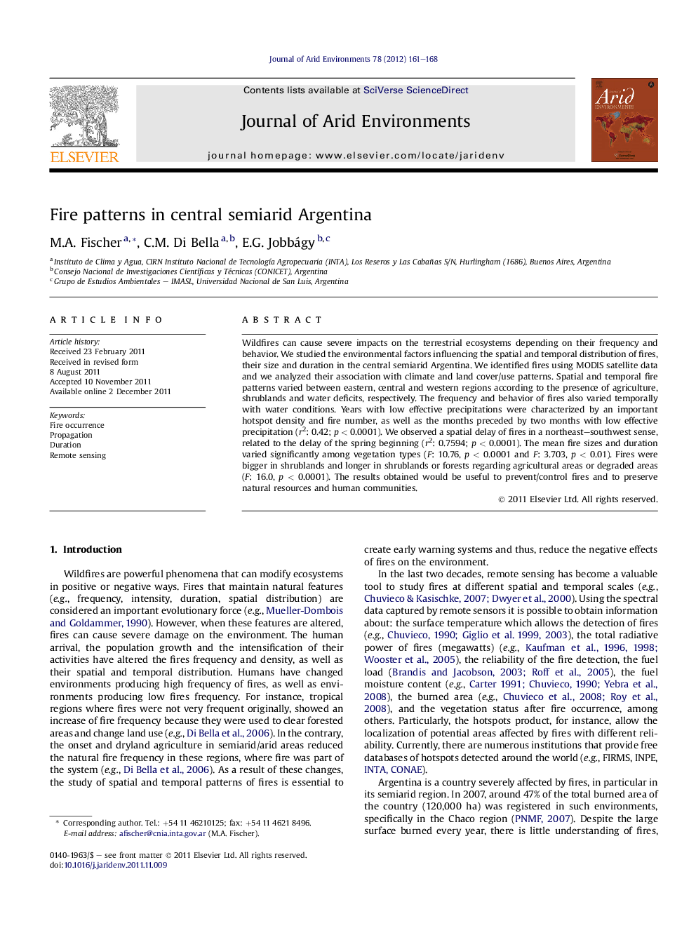 عکس صفحه اول مقاله: Fire patterns in central semiarid Argentina Fire patterns in central semiarid Argentina