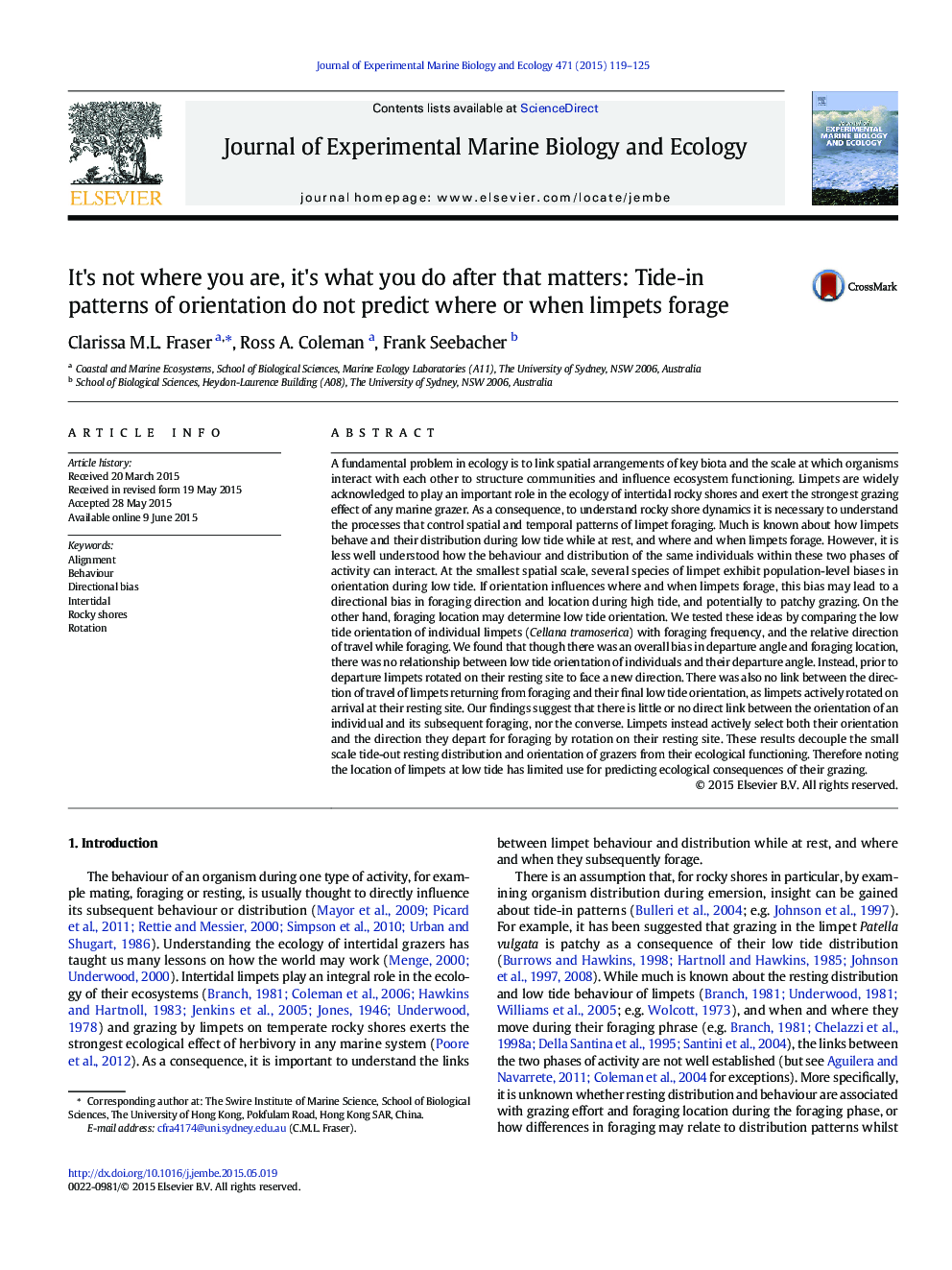 It's not where you are, it's what you do after that matters: Tide-in patterns of orientation do not predict where or when limpets forage