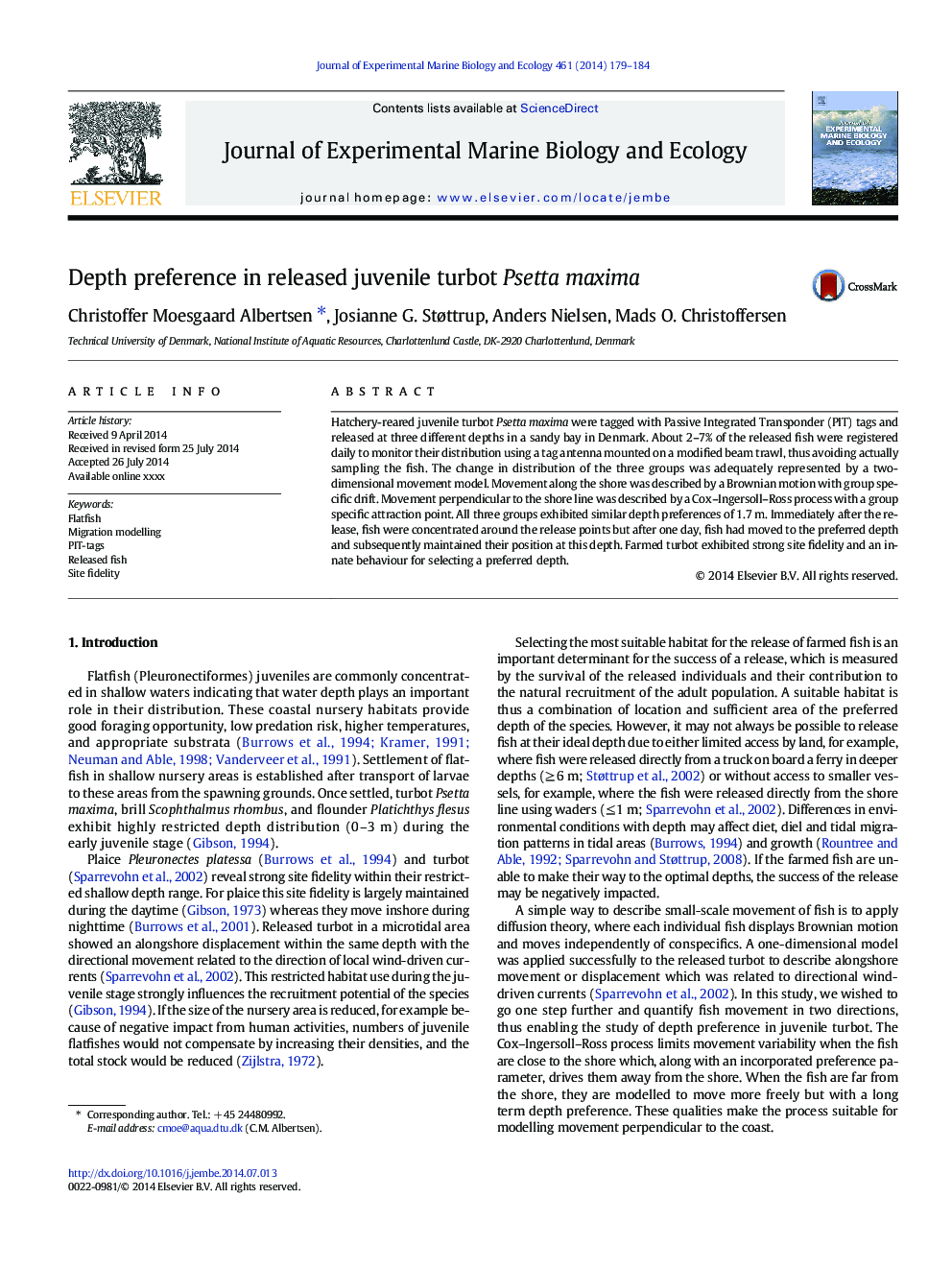 Depth preference in released juvenile turbot Psetta maxima