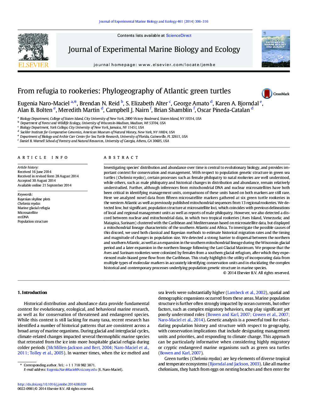 From refugia to rookeries: Phylogeography of Atlantic green turtles