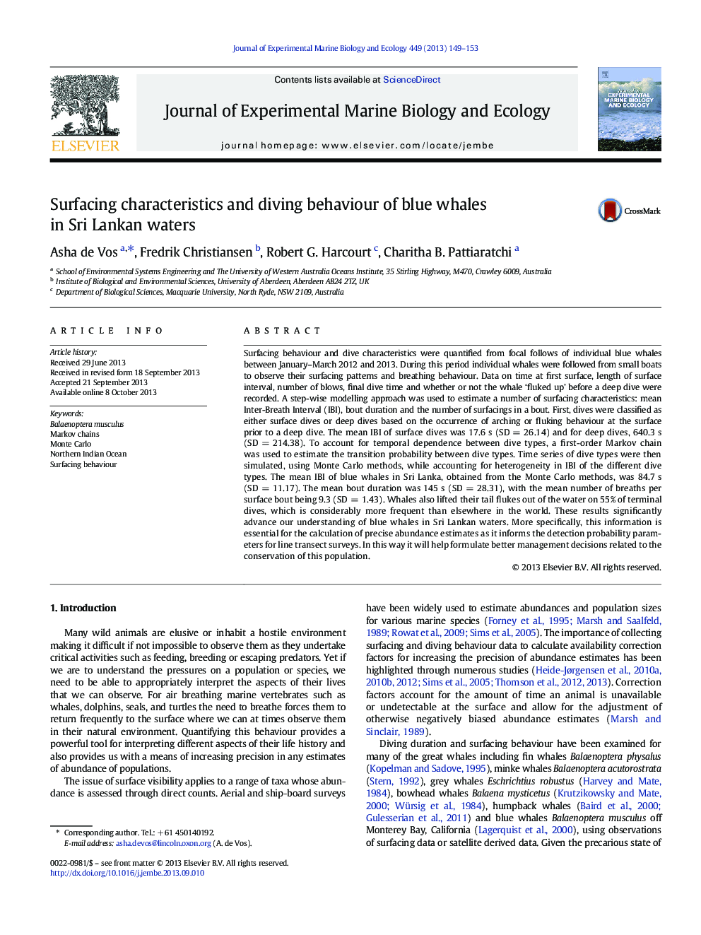 Surfacing characteristics and diving behaviour of blue whales in Sri Lankan waters