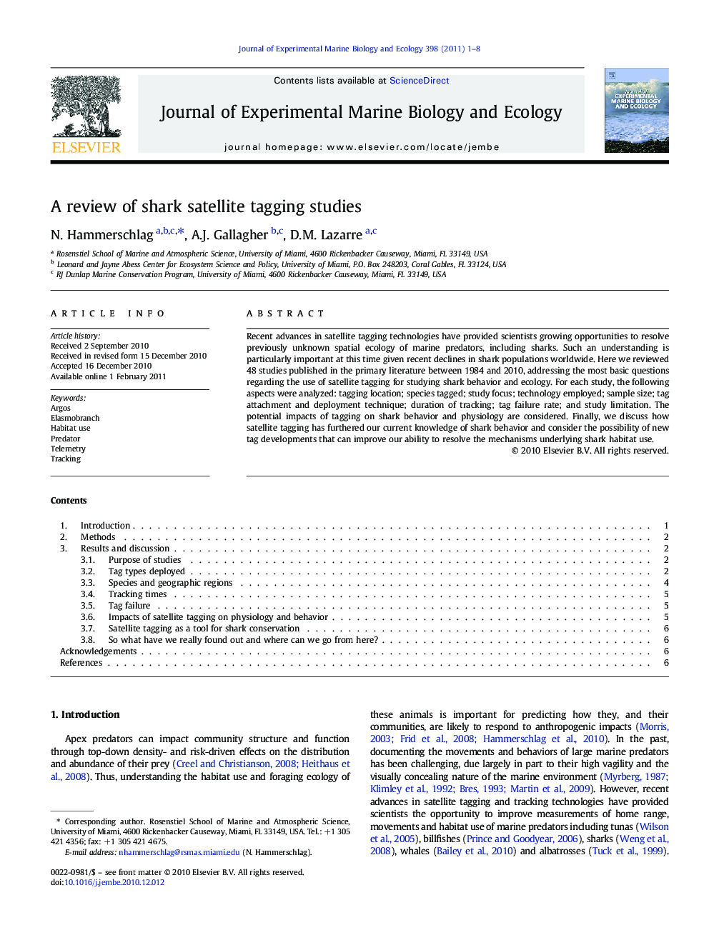 A review of shark satellite tagging studies