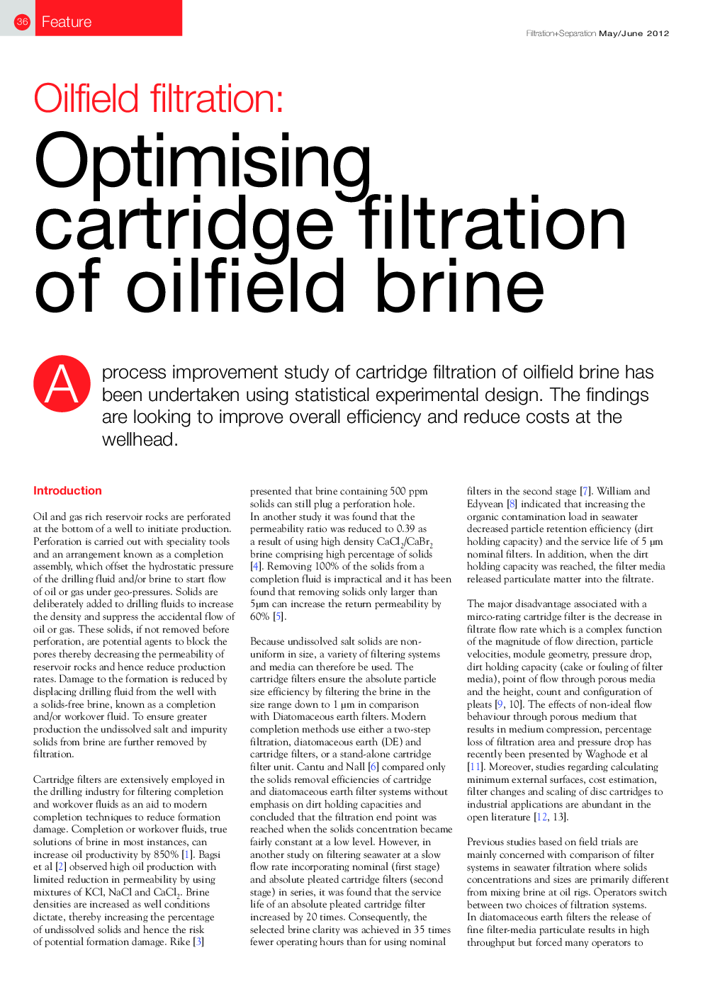 Oilfield filtration: Optimising cartridge filtration of oilfield brine