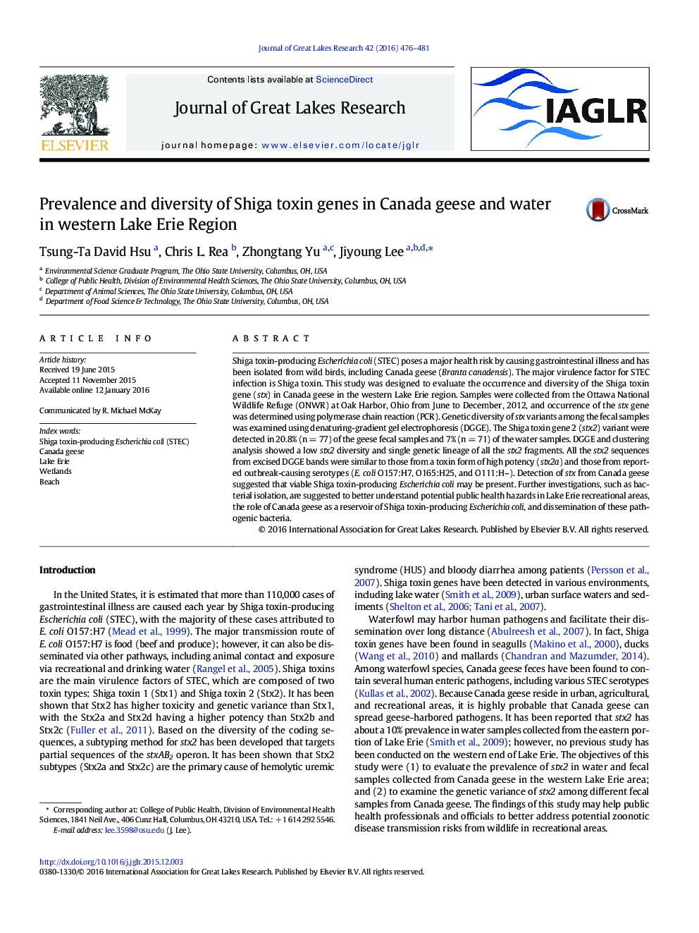 شیوع و تنوع ژنهای توکسین شیگا در غازها و آبهای کانادا در منطقه غربی لیبی اری 