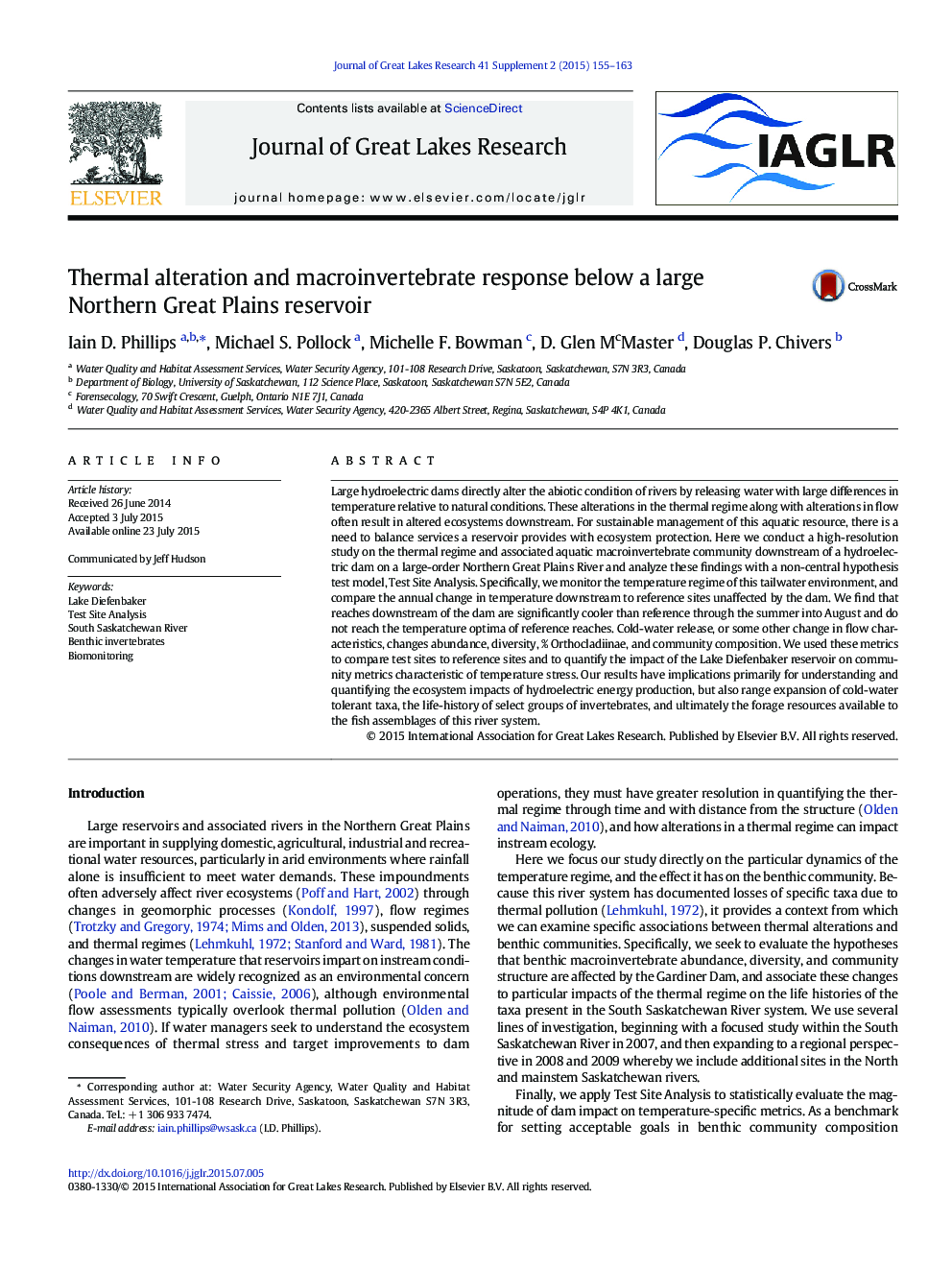 Thermal alteration and macroinvertebrate response below a large Northern Great Plains reservoir