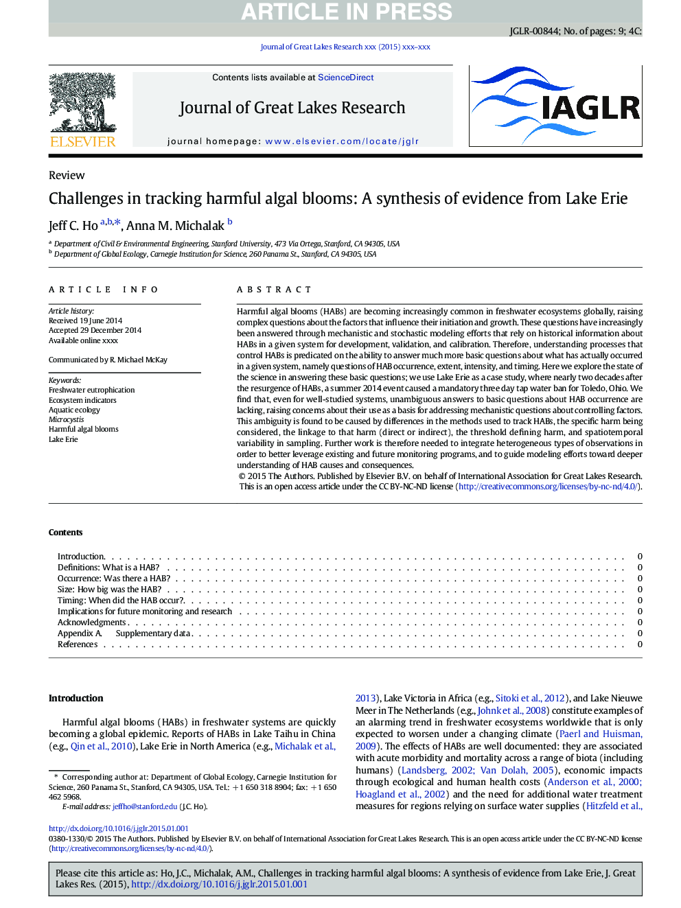 Challenges in tracking harmful algal blooms: A synthesis of evidence from Lake Erie