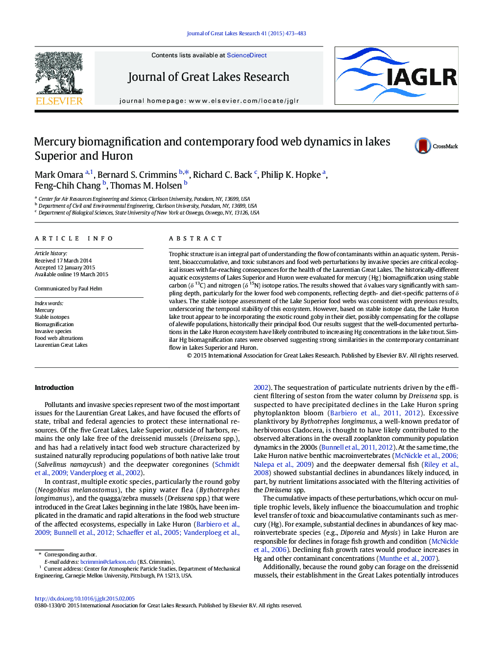 Mercury biomagnification and contemporary food web dynamics in lakes Superior and Huron