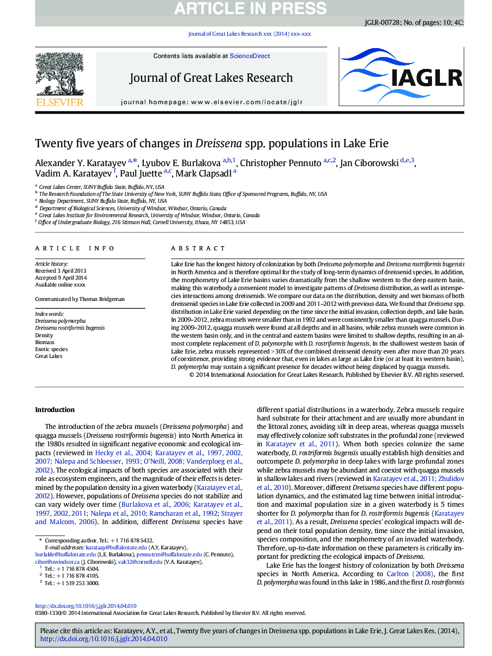 Twenty five years of changes in Dreissena spp. populations in Lake Erie