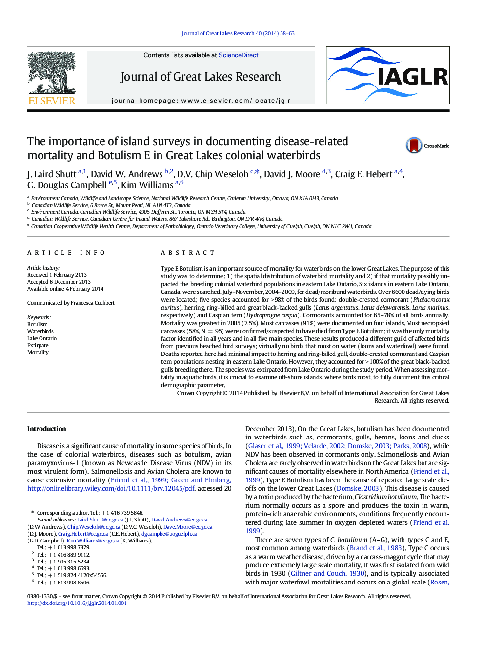 The importance of island surveys in documenting disease-related mortality and Botulism E in Great Lakes colonial waterbirds