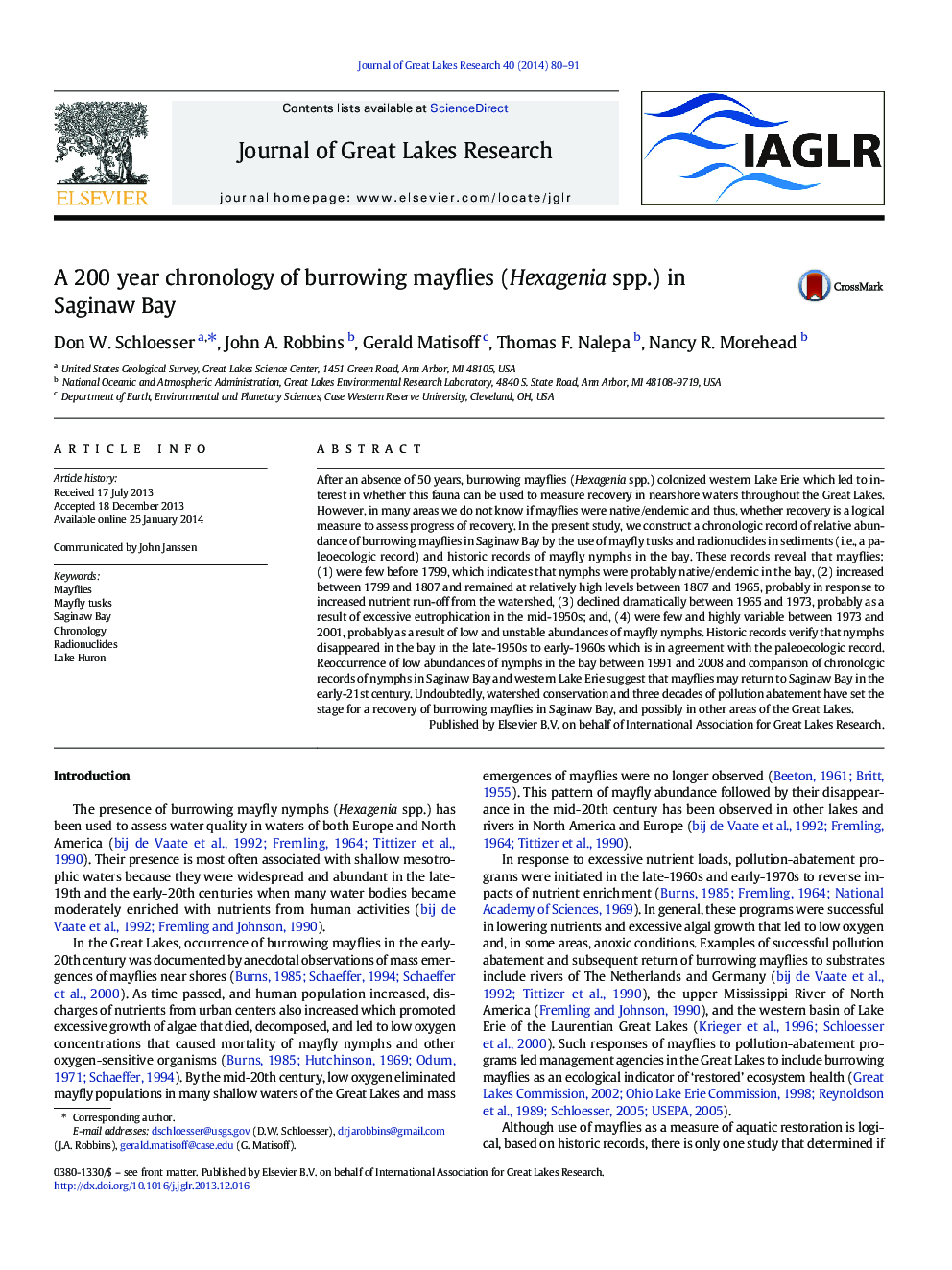 A 200Â year chronology of burrowing mayflies (Hexagenia spp.) in Saginaw Bay