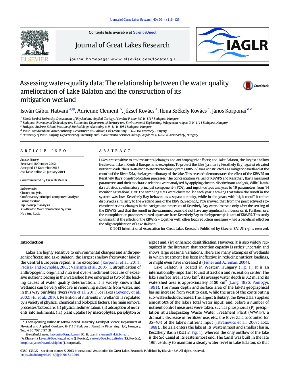 Assessing water-quality data: The relationship between the water quality amelioration of Lake Balaton and the construction of its mitigation wetland