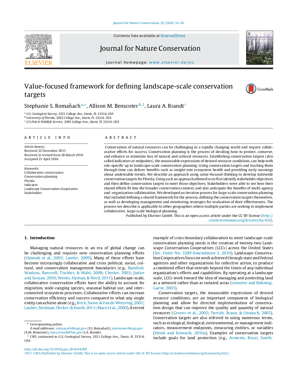 Value-focused framework for defining landscape-scale conservation targets