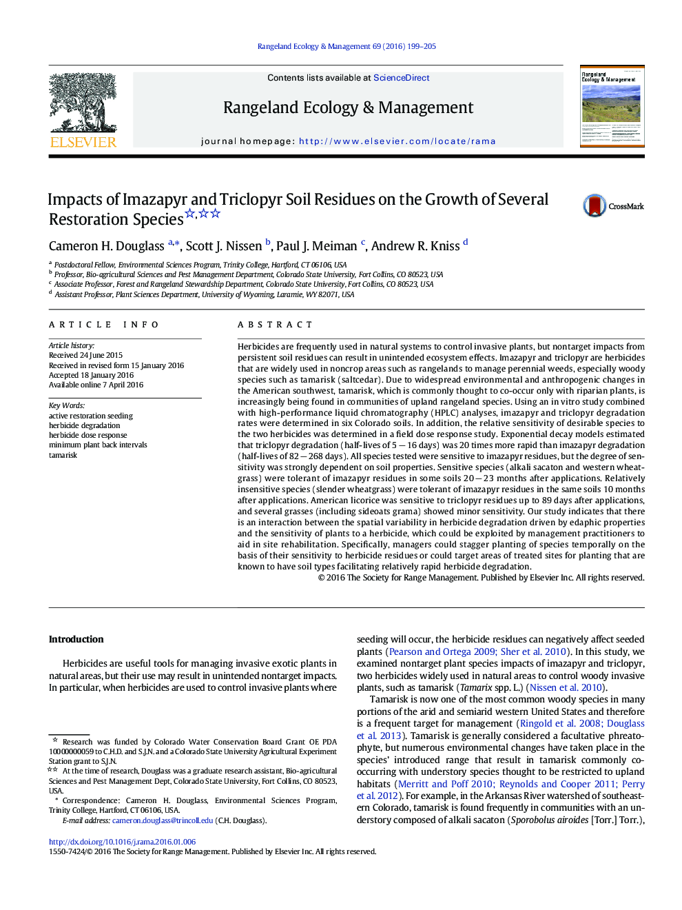 Impacts of Imazapyr and Triclopyr Soil Residues on the Growth of Several Restoration Species