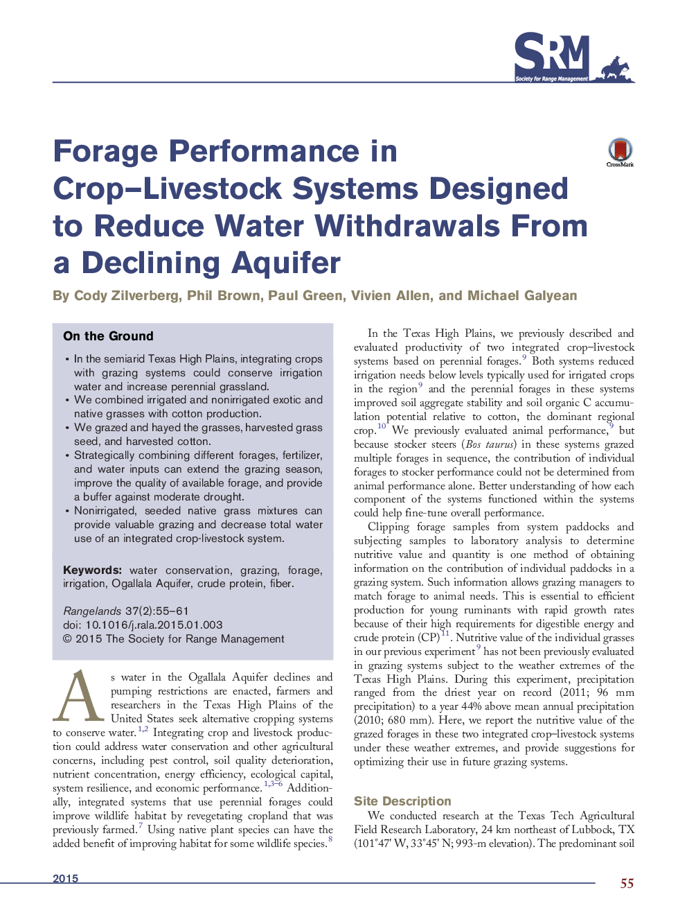 Forage Performance in Crop-Livestock Systems Designed to Reduce Water Withdrawals From a Declining Aquifer