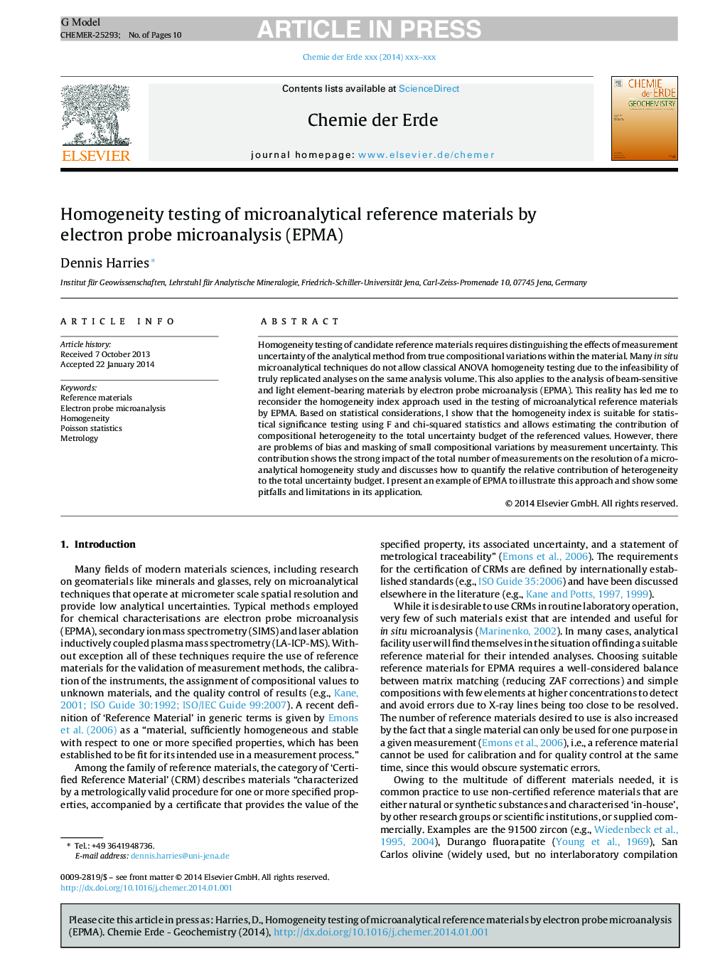 Homogeneity testing of microanalytical reference materials by electron probe microanalysis (EPMA)