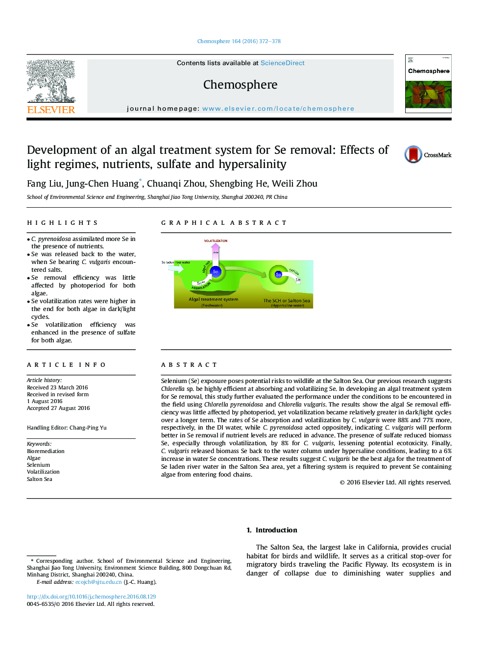 Development of an algal treatment system for Se removal: Effects of light regimes, nutrients, sulfate and hypersalinity