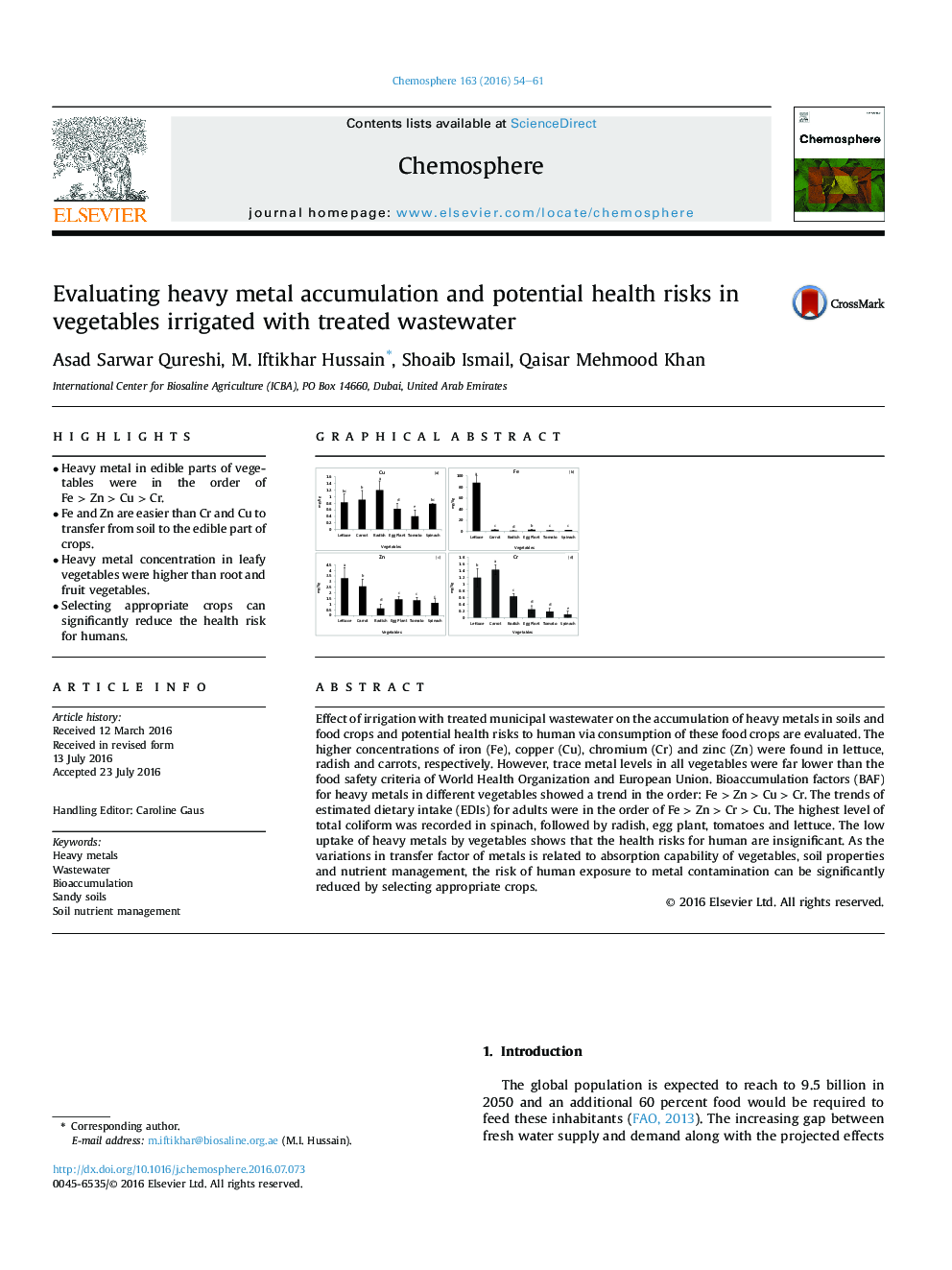 Evaluating heavy metal accumulation and potential health risks in vegetables irrigated with treated wastewater