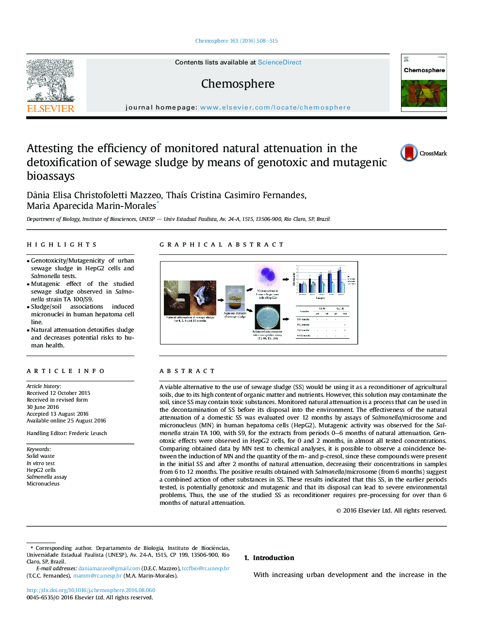 Attesting the efficiency of monitored natural attenuation in the detoxification of sewage sludge by means of genotoxic and mutagenic bioassays