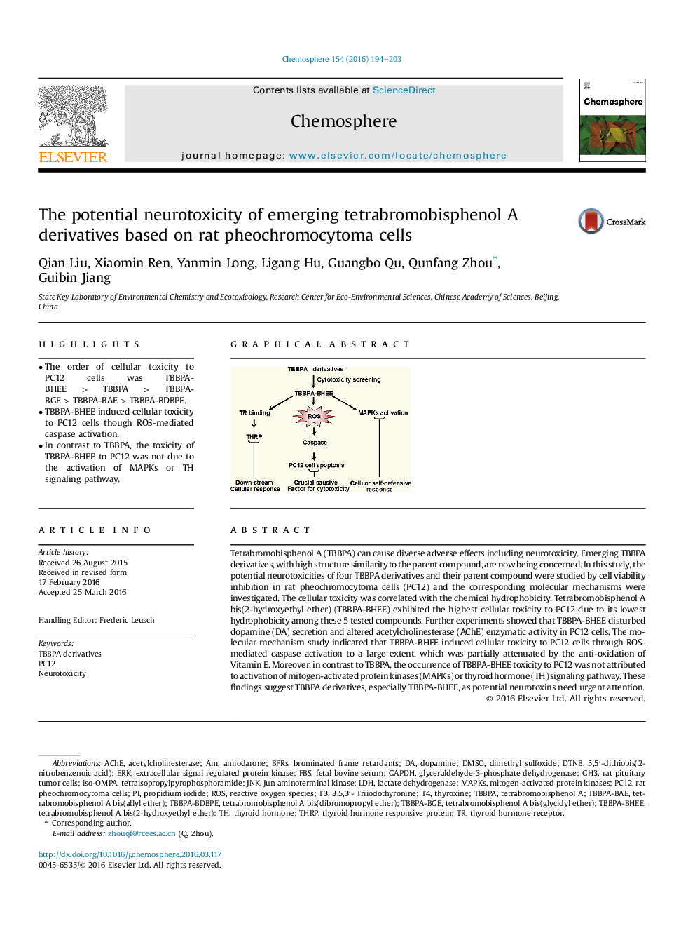 The potential neurotoxicity of emerging tetrabromobisphenol A derivatives based on rat pheochromocytoma cells