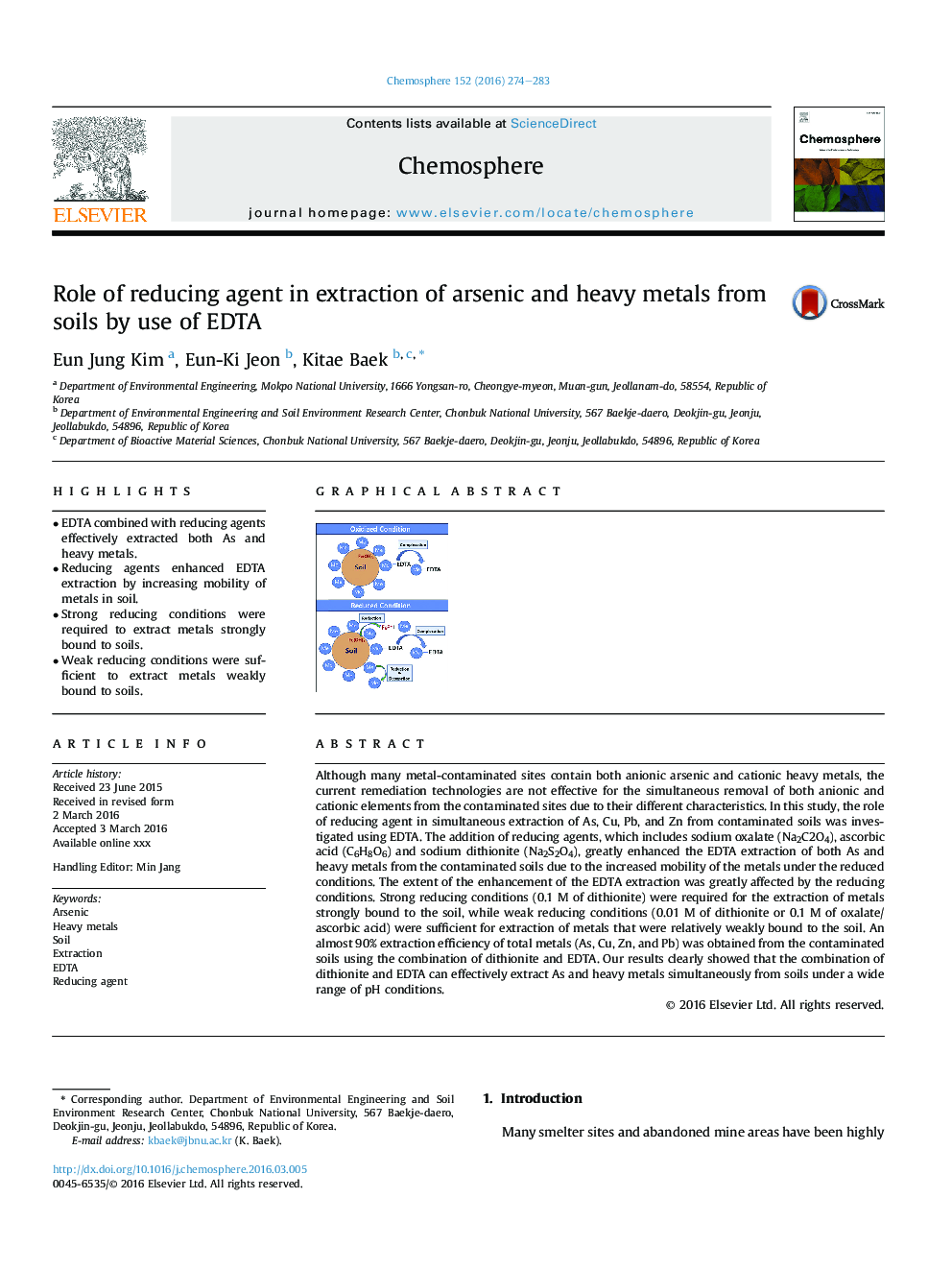 Role of reducing agent in extraction of arsenic and heavy metals from soils by use of EDTA