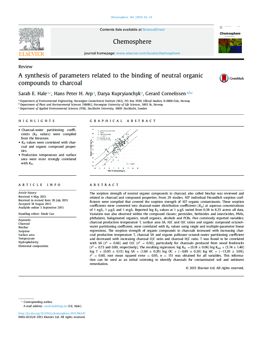 ReviewA synthesis of parameters related to the binding of neutral organic compounds to charcoal