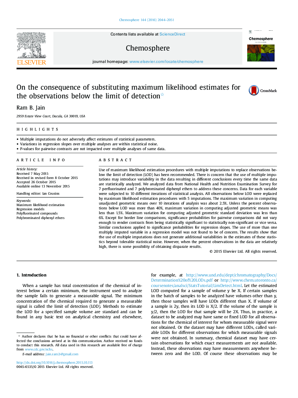 On the consequence of substituting maximum likelihood estimates for the observations below the limit of detection